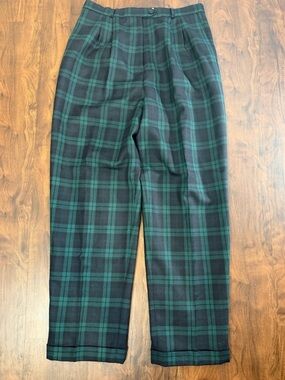 Talbots Wool Black and Green Plaid Trousers Pants
